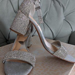 GB BLING-OUT Rhinestone Embellished Block Heel Sandals Size 7.5